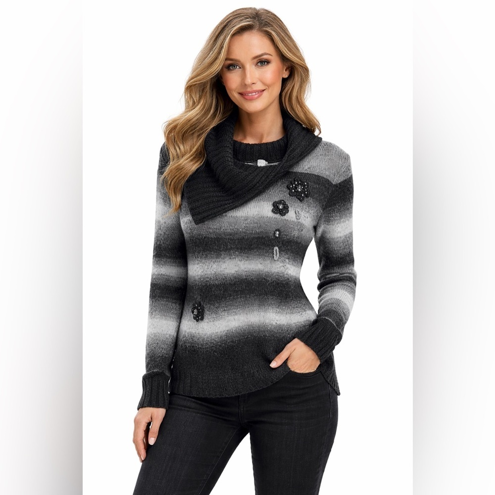 Jaguar Black and Gray Cowl Neck Sweater